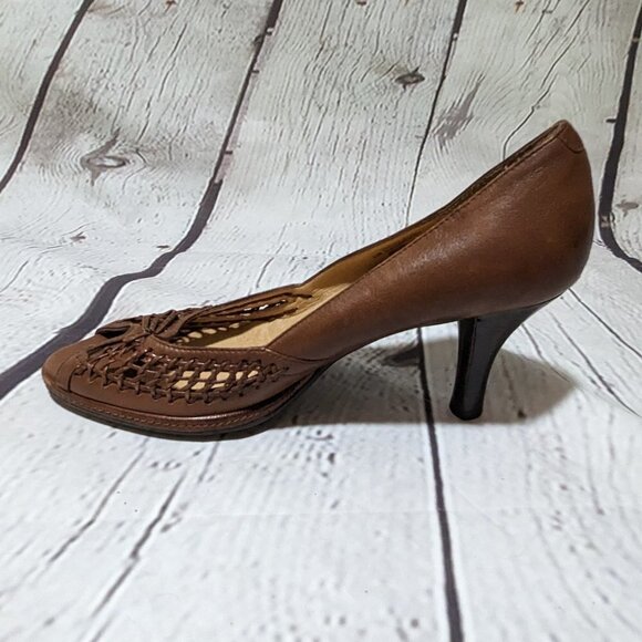 SOFFT Brown Open Weave High Heels 8.5 peep toe cushion insoles NWOB - Picture 2 of 10